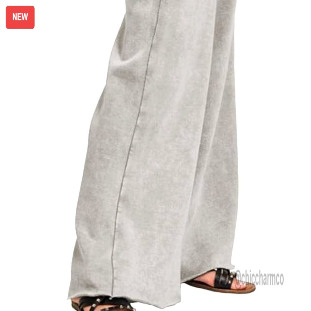 High Waist Wide Leg Sweatpants Drawstring Palazzo Fleece Casual Pockets - Picture 6 of 7